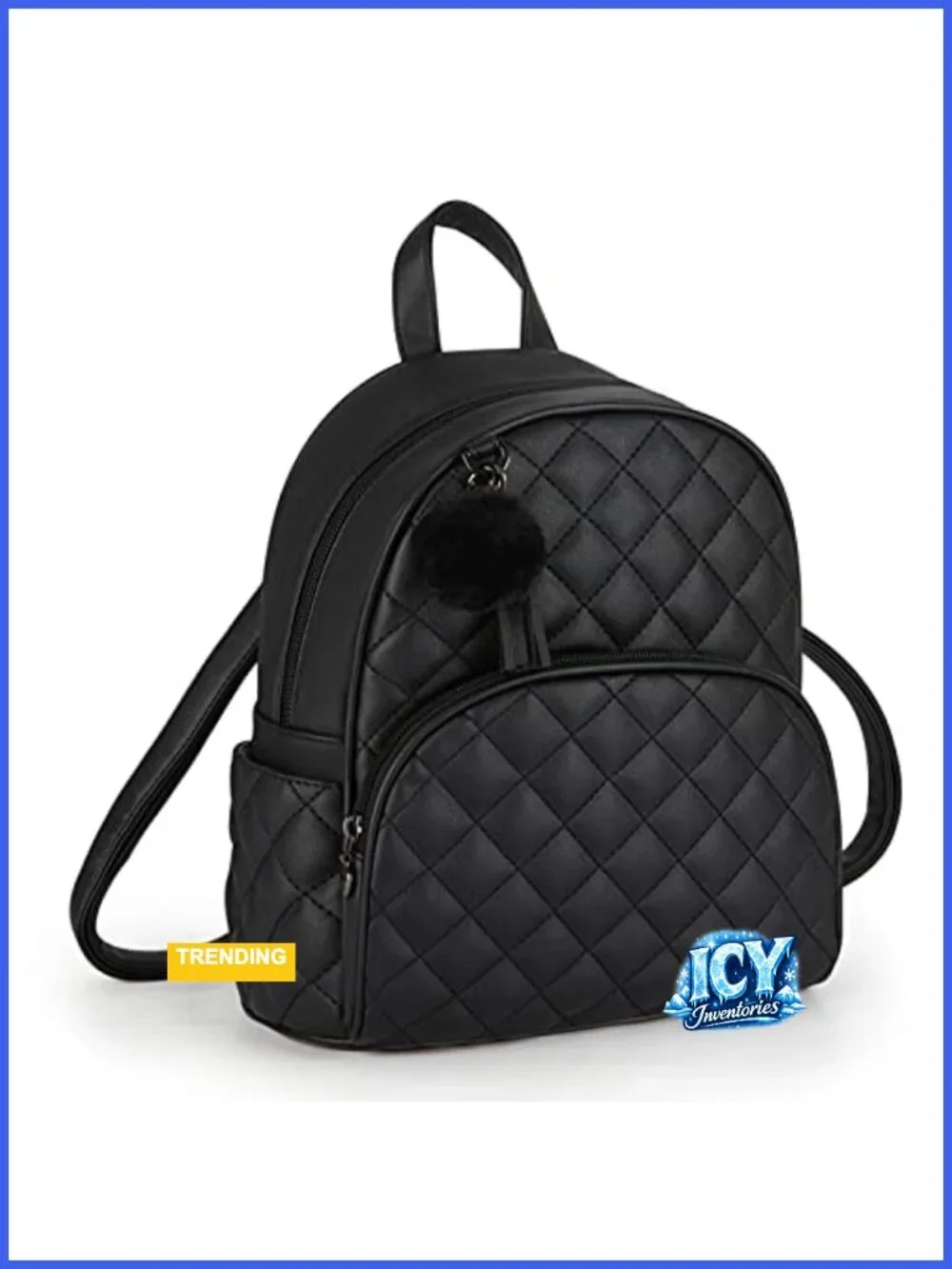 Waterproof PU Leather Mini Backpack with Pom and Tassel for Travel